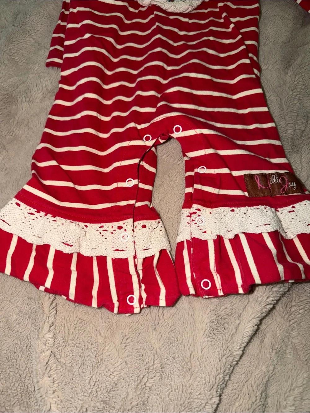 Millie Jay Boutique Red White Striped Ruffle Romper Jumpsuit 12M Fall 2019